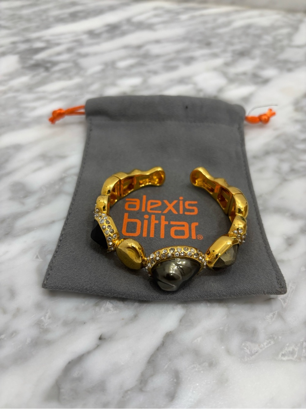 Alexis Bittar Gold-tone Crystal and Hematite Cuff Bracelet